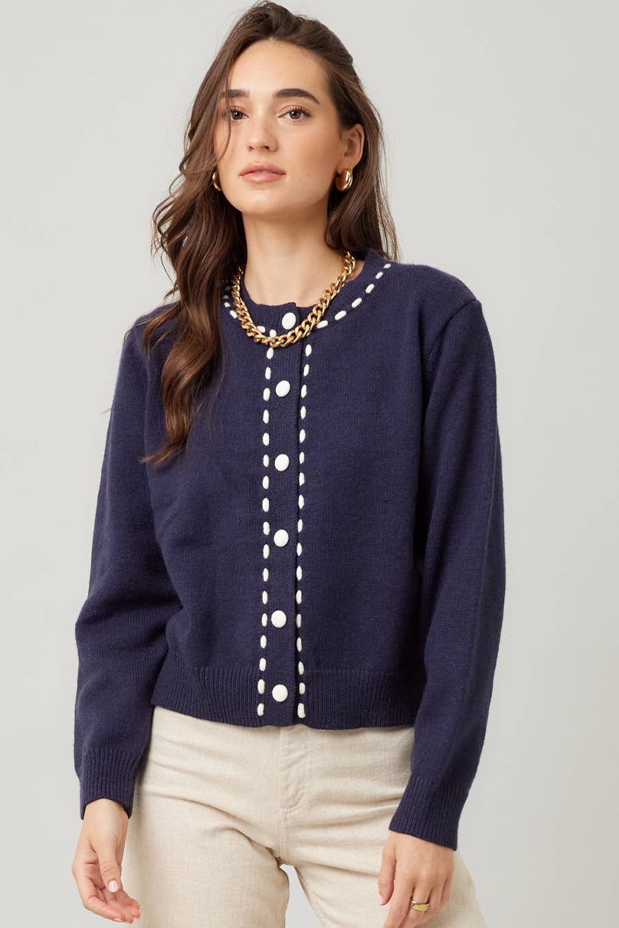 Contrast Stitch Knit Cardigan