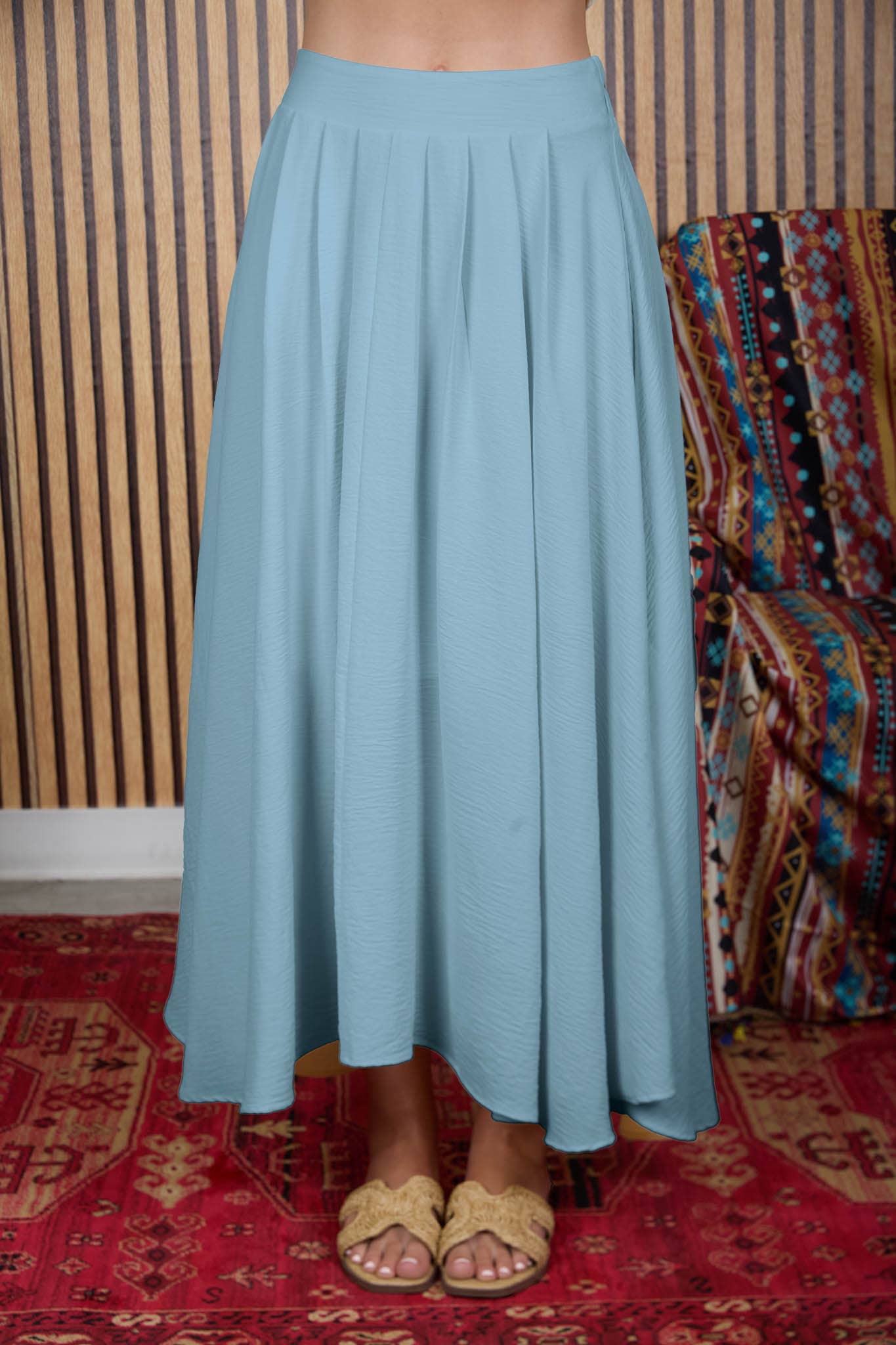 Box Pleated Midi Skirt with Matching Top
