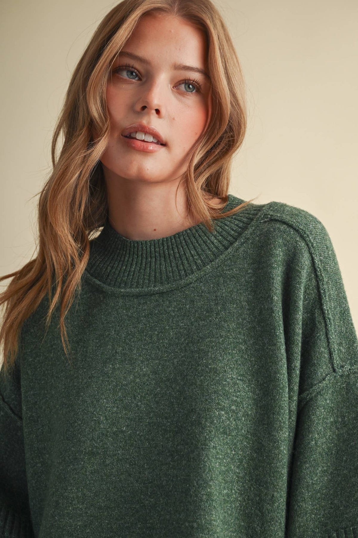 Macy Mock Neck Short Sleeve Sweater in Hunter Green