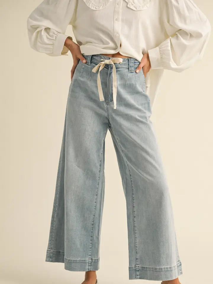 Tie Waist Wide Leg Denim Pant