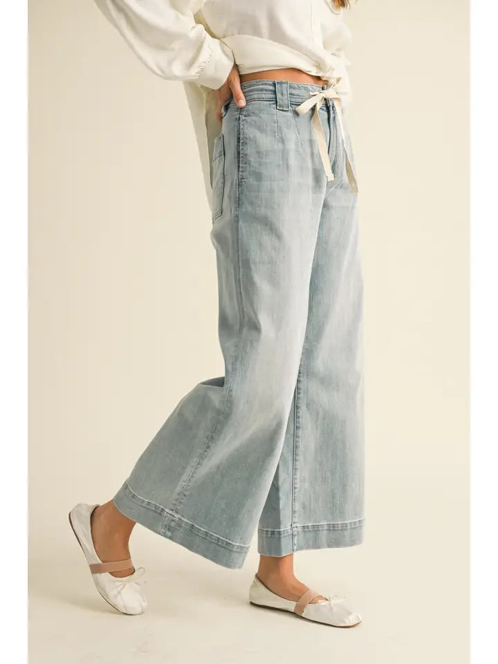 Tie Waist Wide Leg Denim Pant