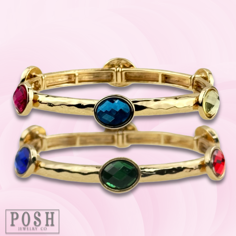 Faceted oval crystal bracelet: Multi-Color