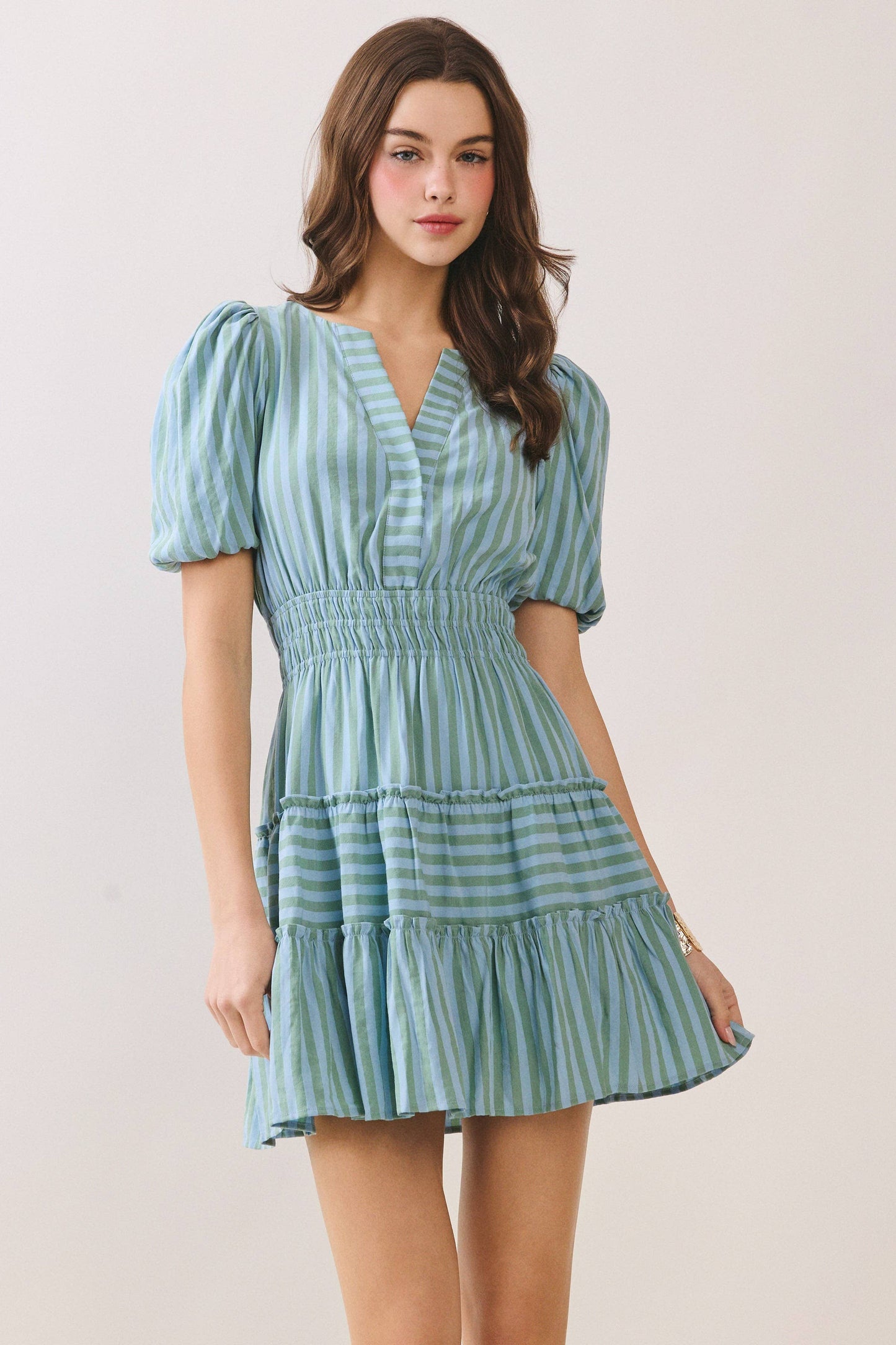 Striped Bubble Sleeve Dress