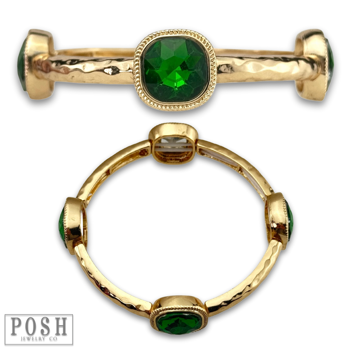 Square rhinestone bracelet: Green