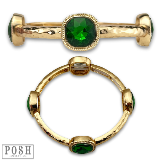Square rhinestone bracelet: Green