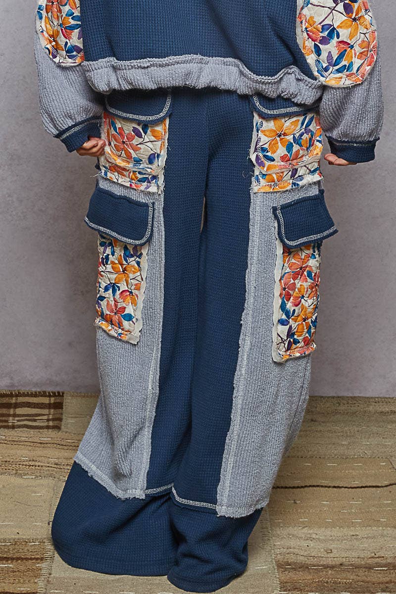 Thermal quilted detail floral knit pants