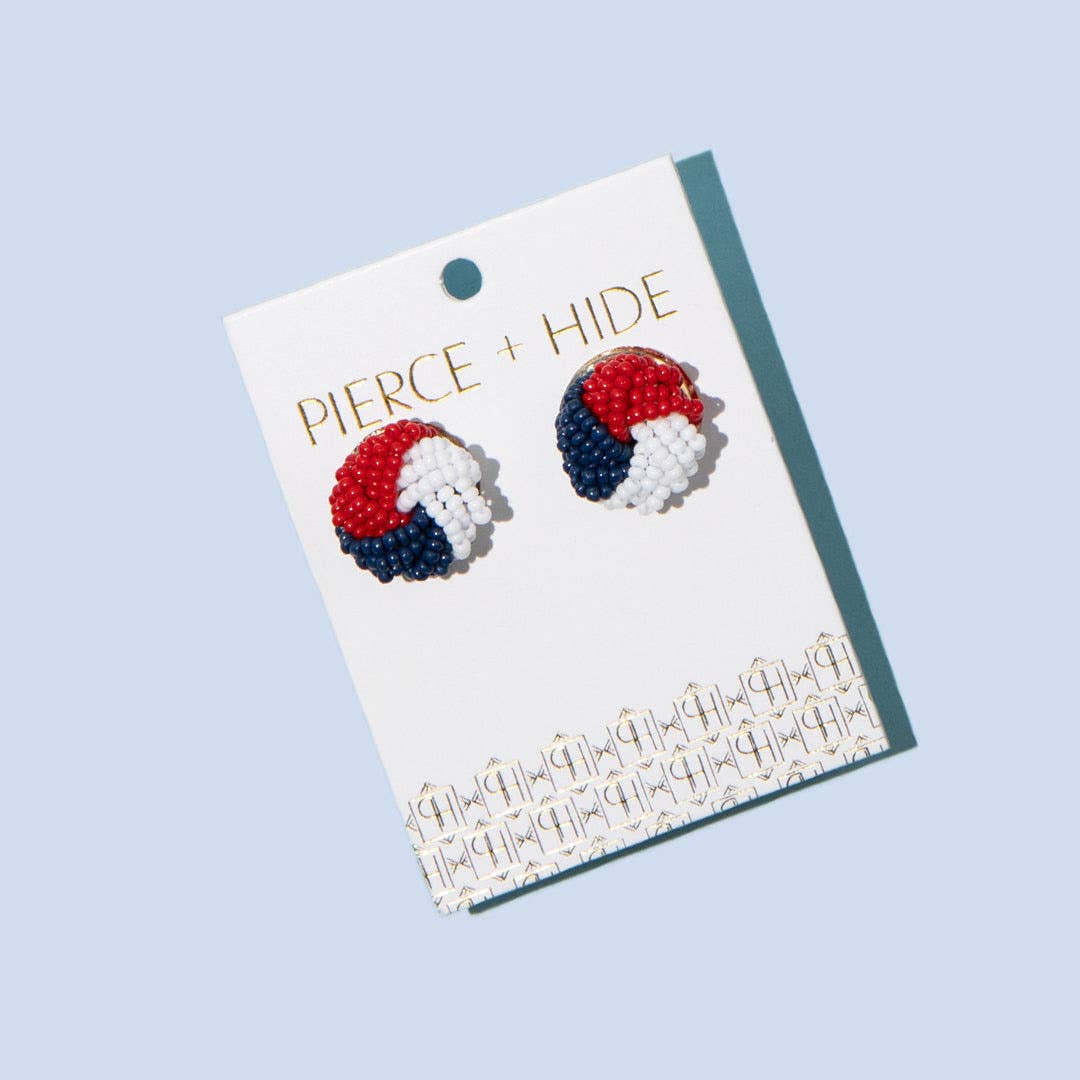 Red White Blue Beaded Knot Stud Earring