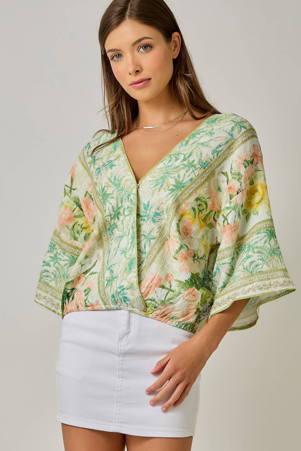 Front Wrap Kimono Top in Light Green