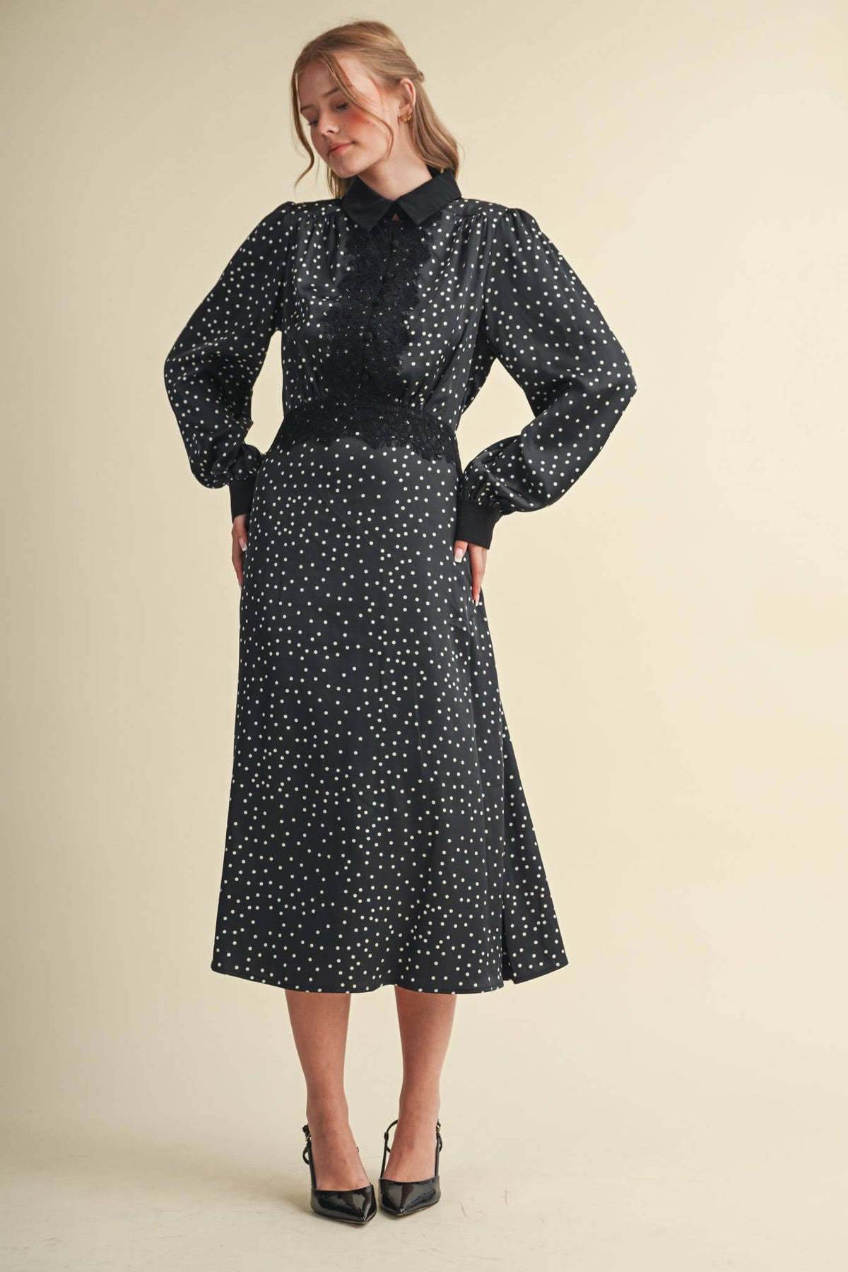 Daisy Dot Lace Trim Satin Dress