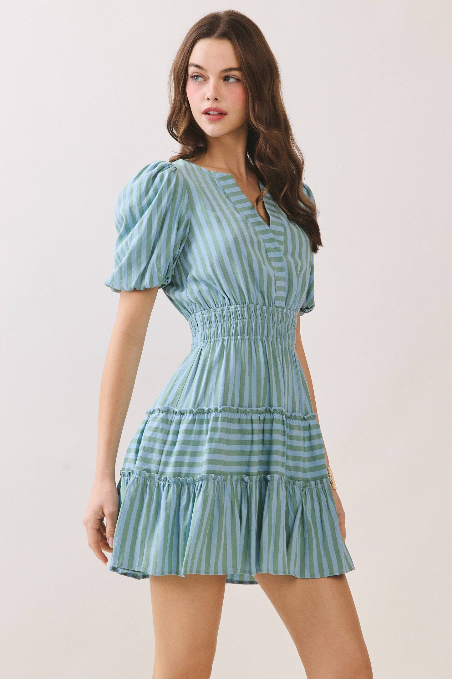 Striped Bubble Sleeve Dress