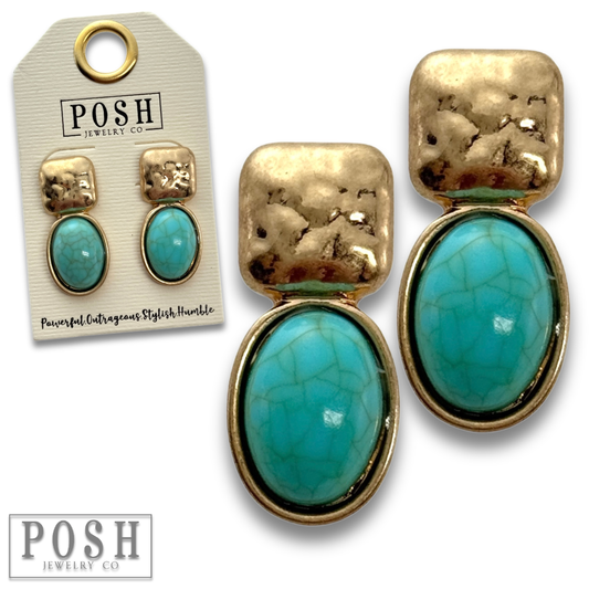 Oval bead post earring: Turquoise