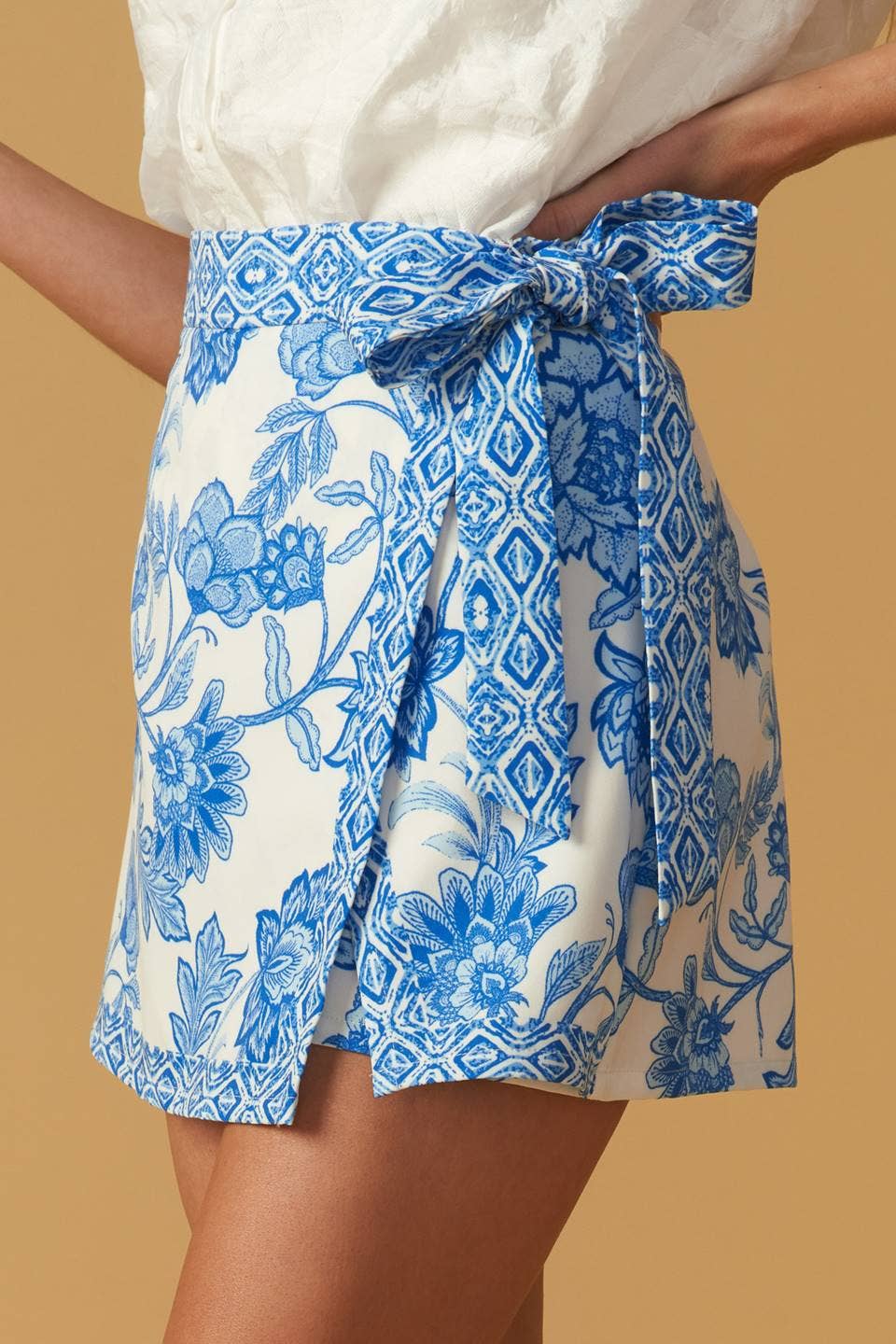 Blue Floral Printed Skort