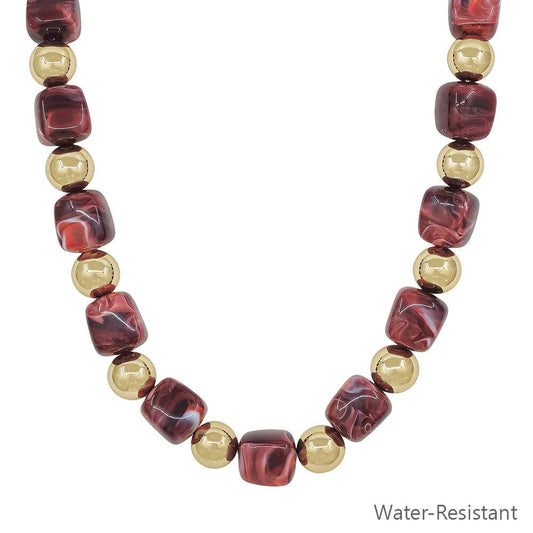 Chunky Beaded Burgundy and Gold Necklace