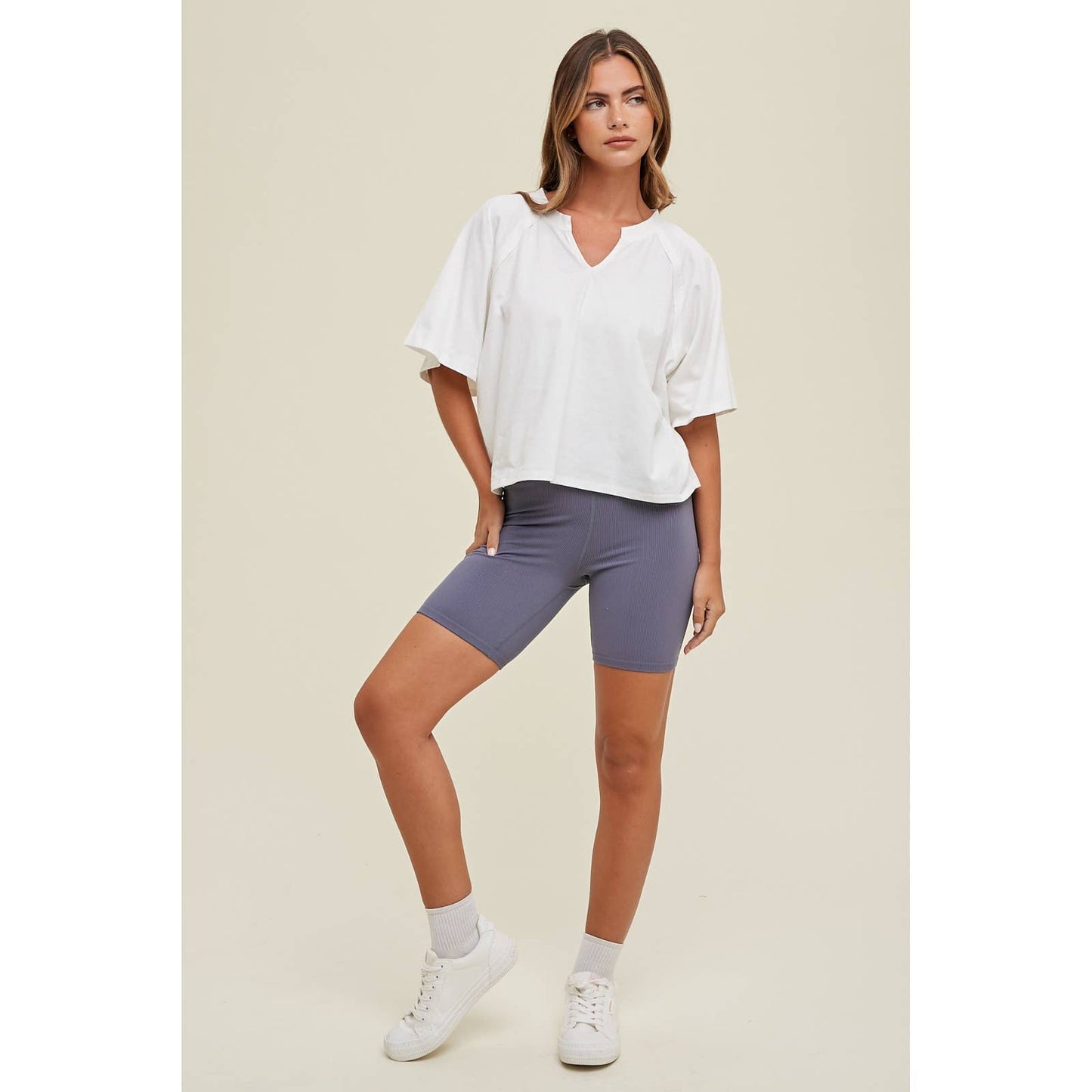 Cotton Knit Top With Drop Shoulder in White