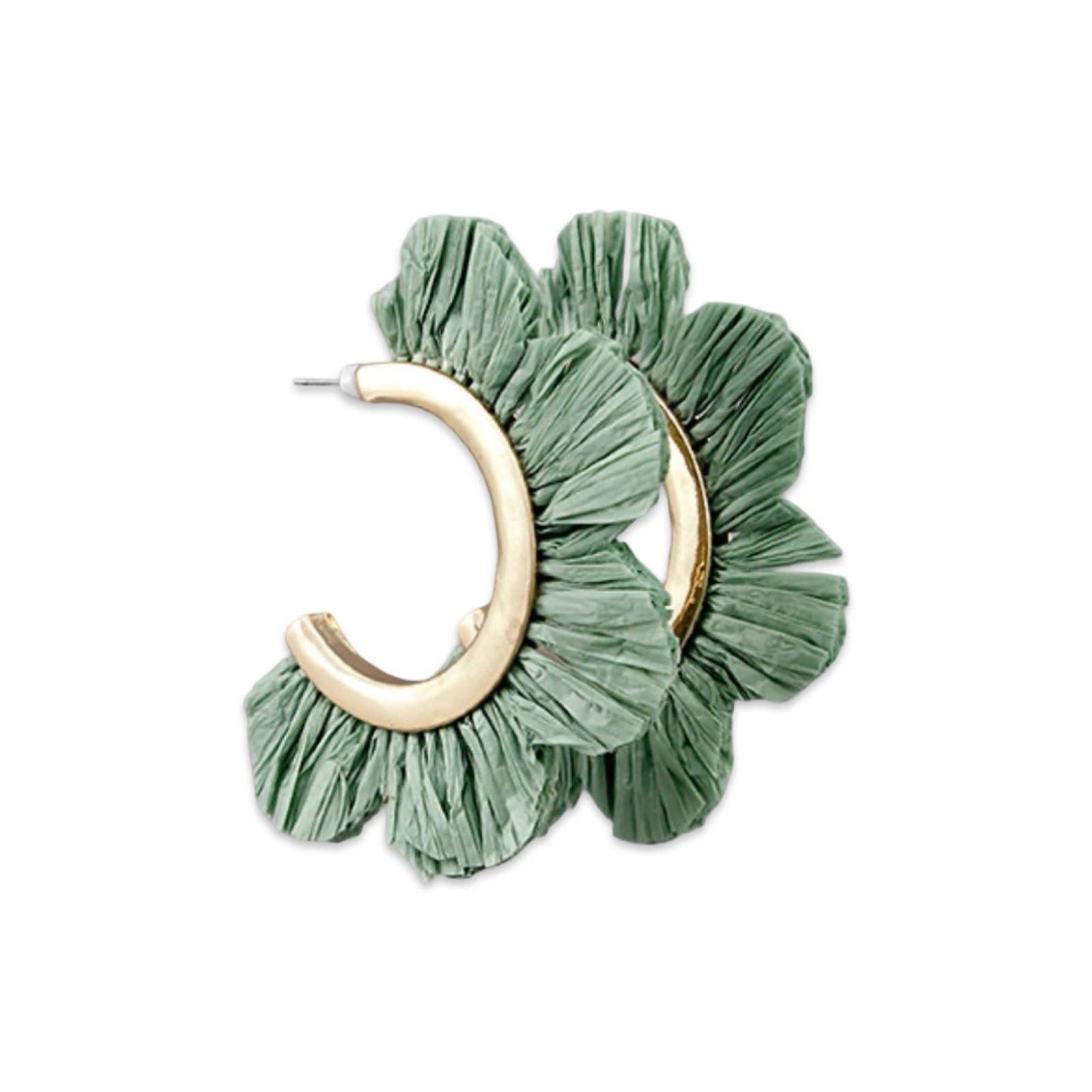 Sage Green Raffia Petal Hoop Earring