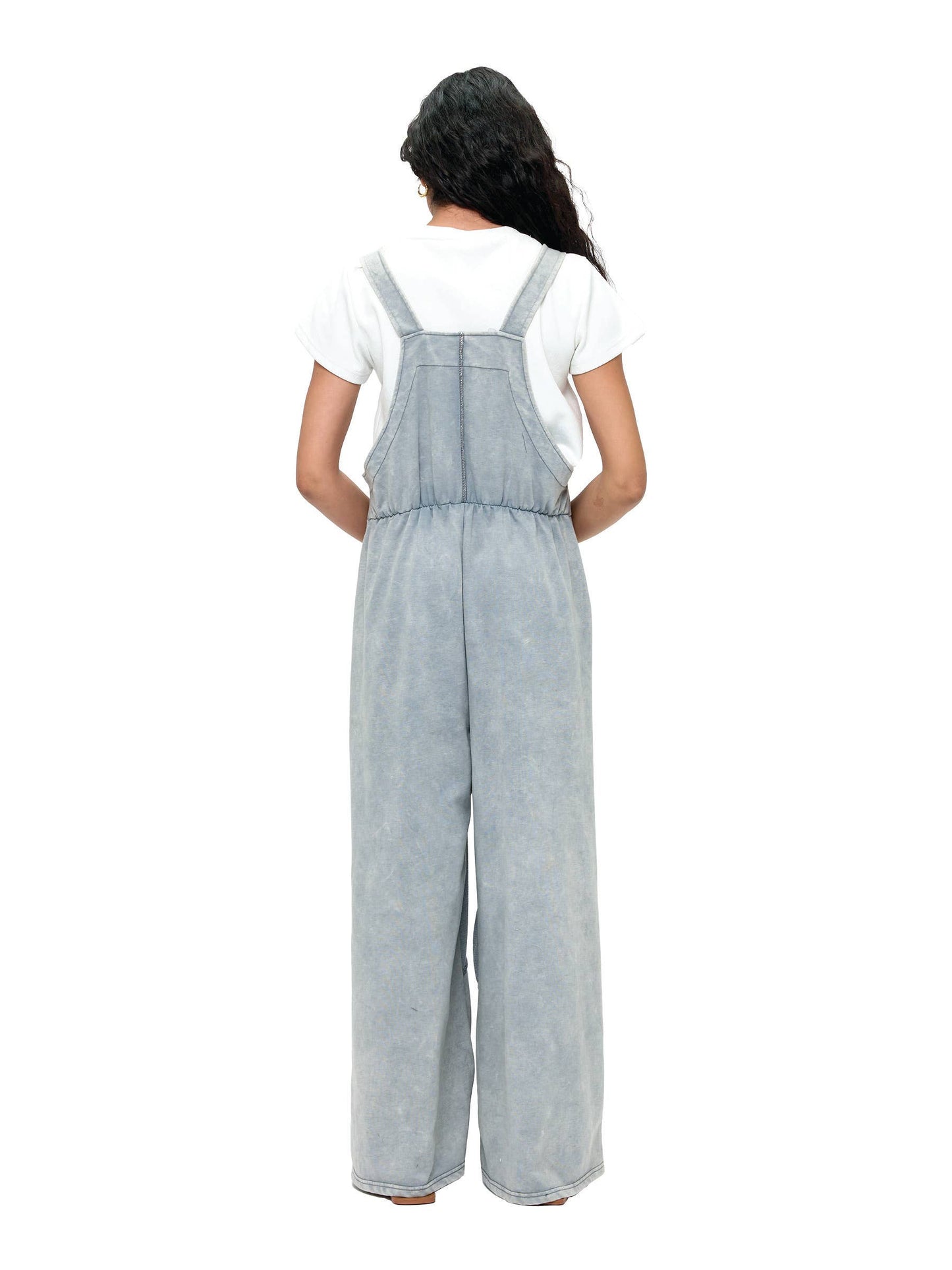 Patchwork Waffle Knit Overalls Gray