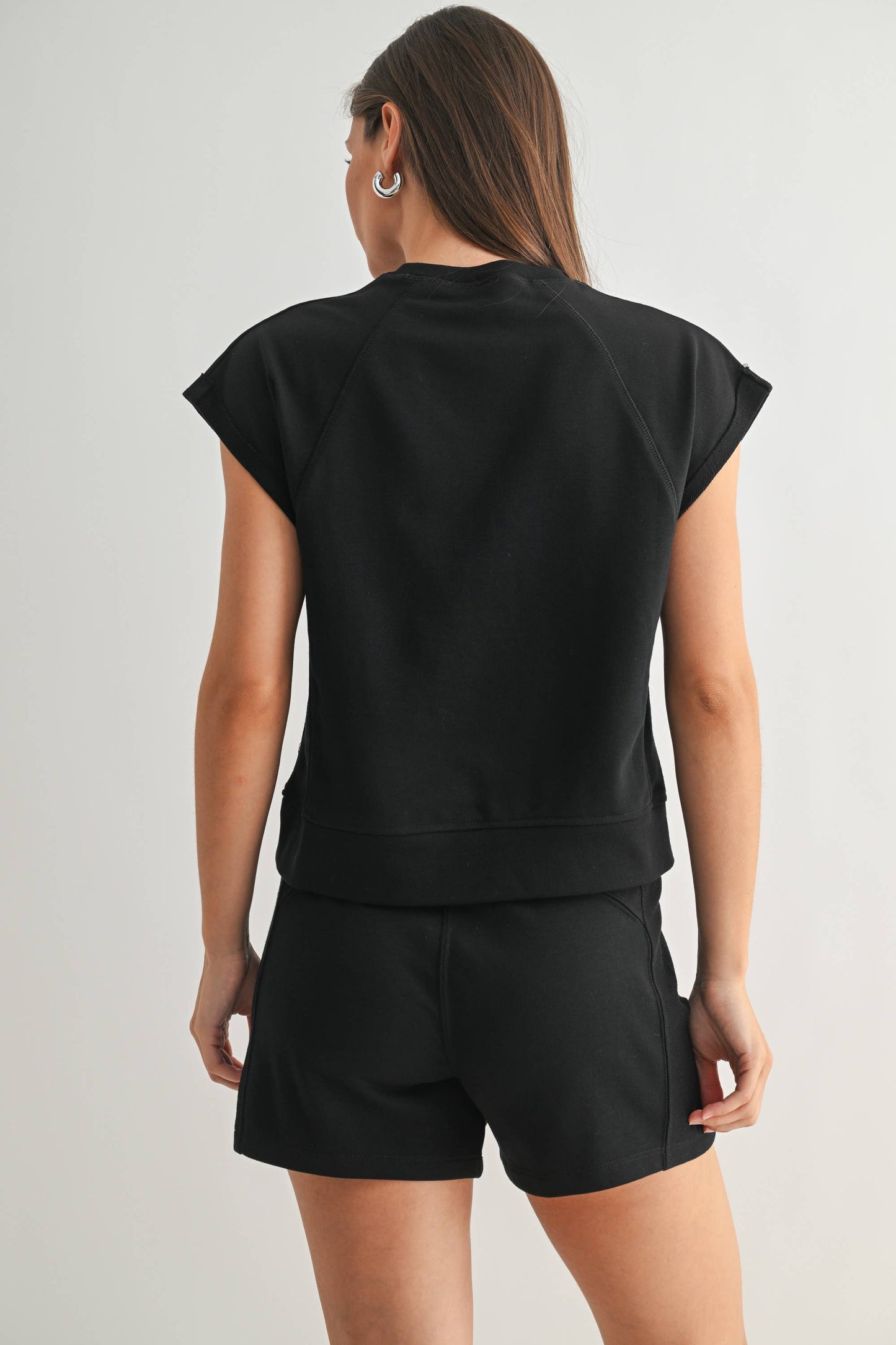 French Terry Cap Sleeve Top in Black