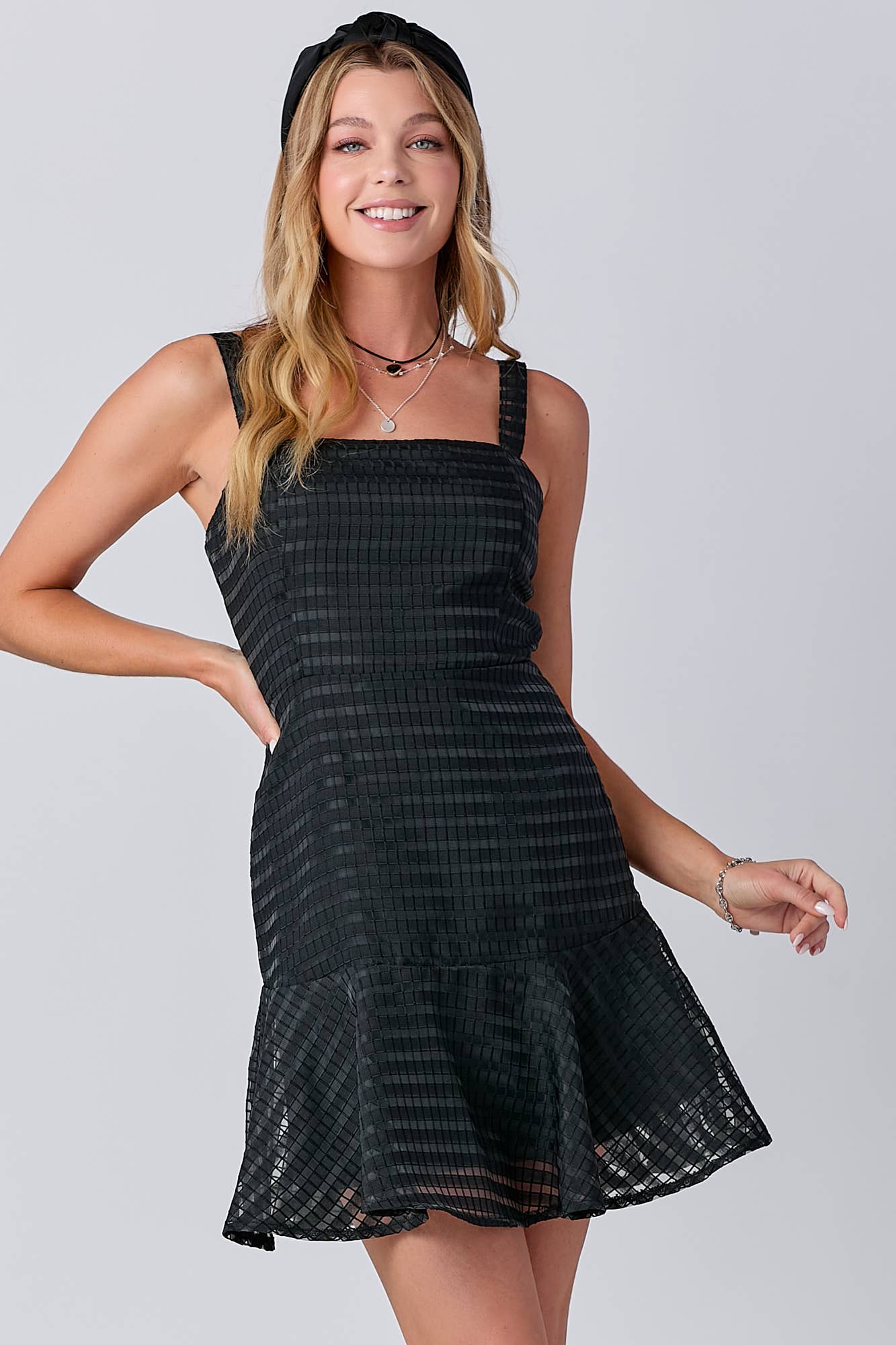 Black Jacquard Peplum Mini Dress