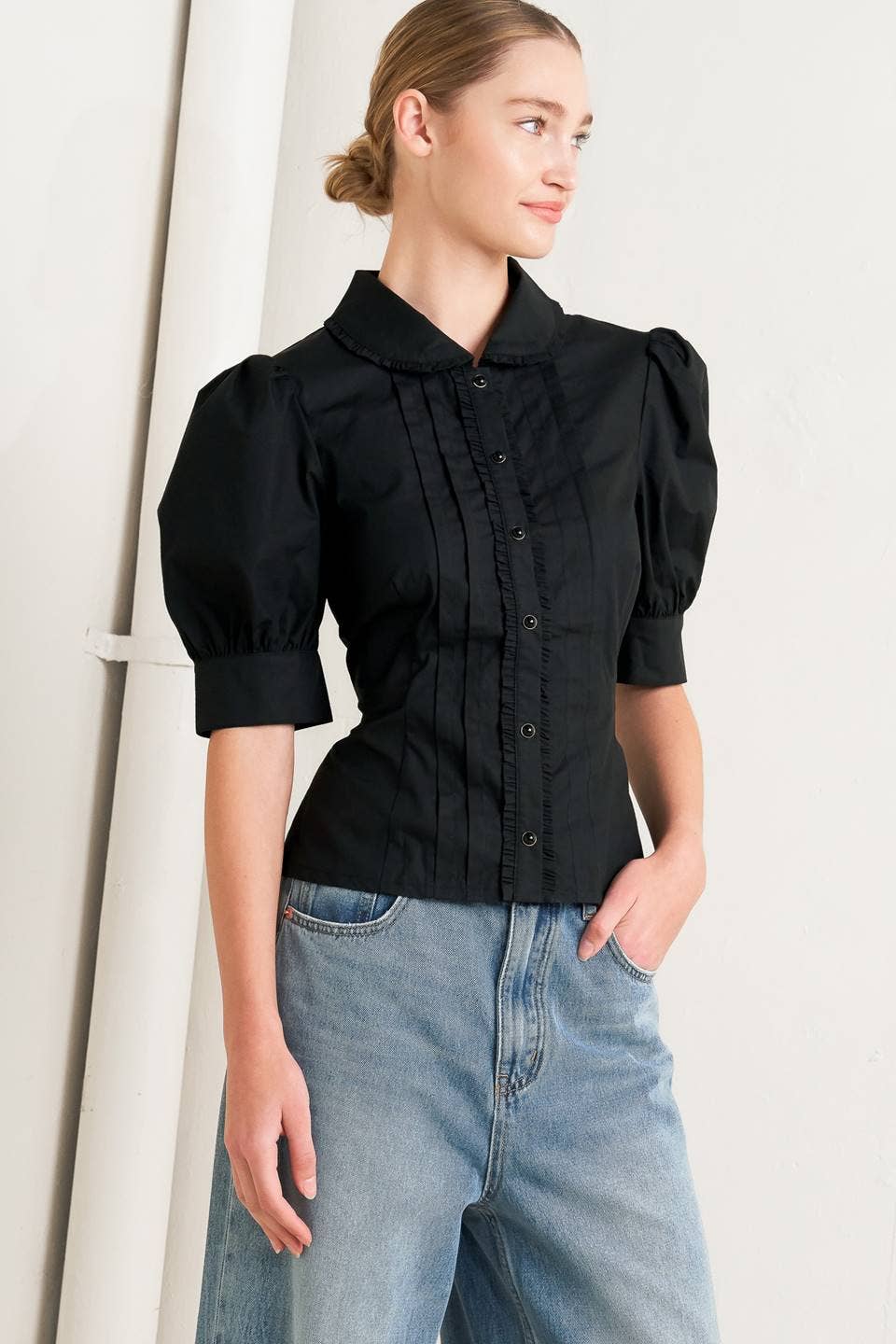Puff Sleeve Button Up Top