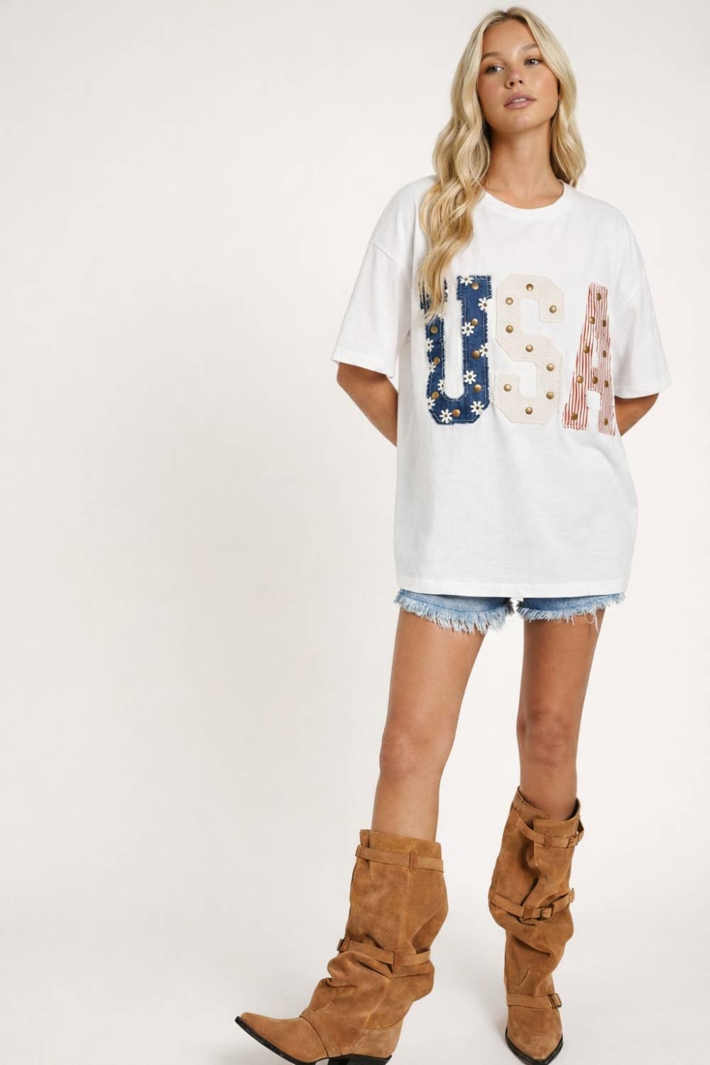 Mixed-Media Studded USA Graphic Tee