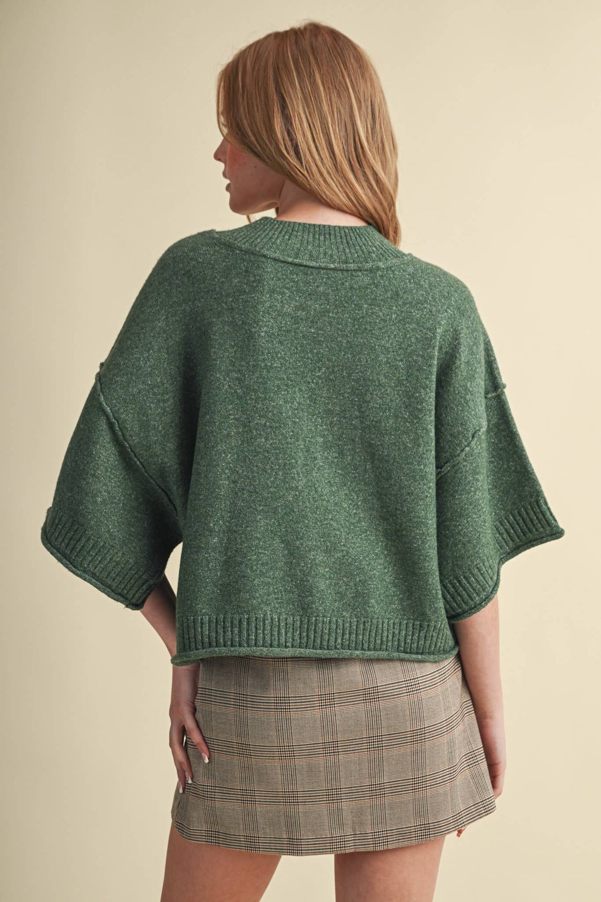 Macy Mock Neck Short Sleeve Sweater in Hunter Green