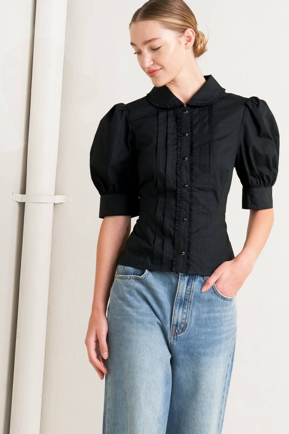 Puff Sleeve Button Up Top