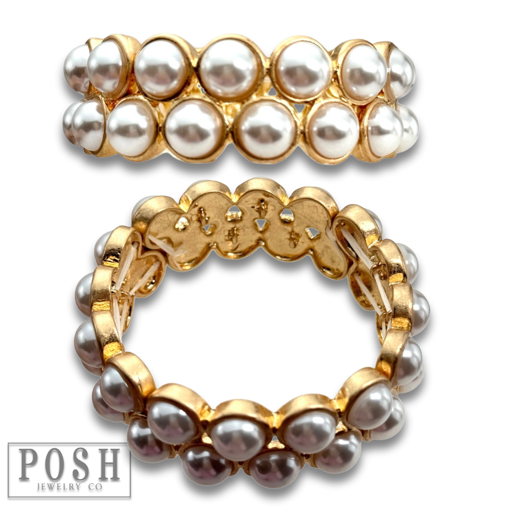 Double row bead bangle bracelet: White