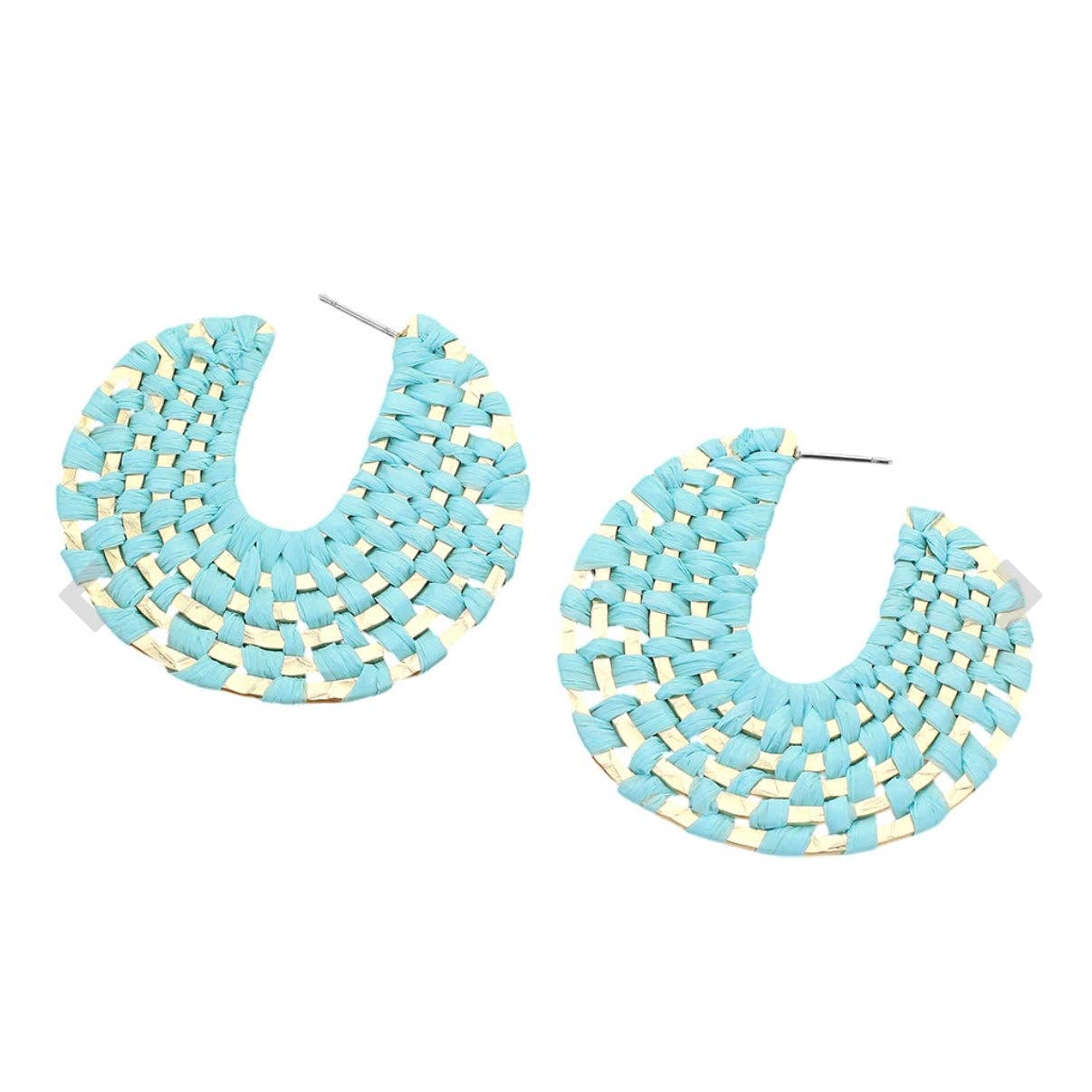 Mint + Gold Raffia Wrapped Hoop Earrings