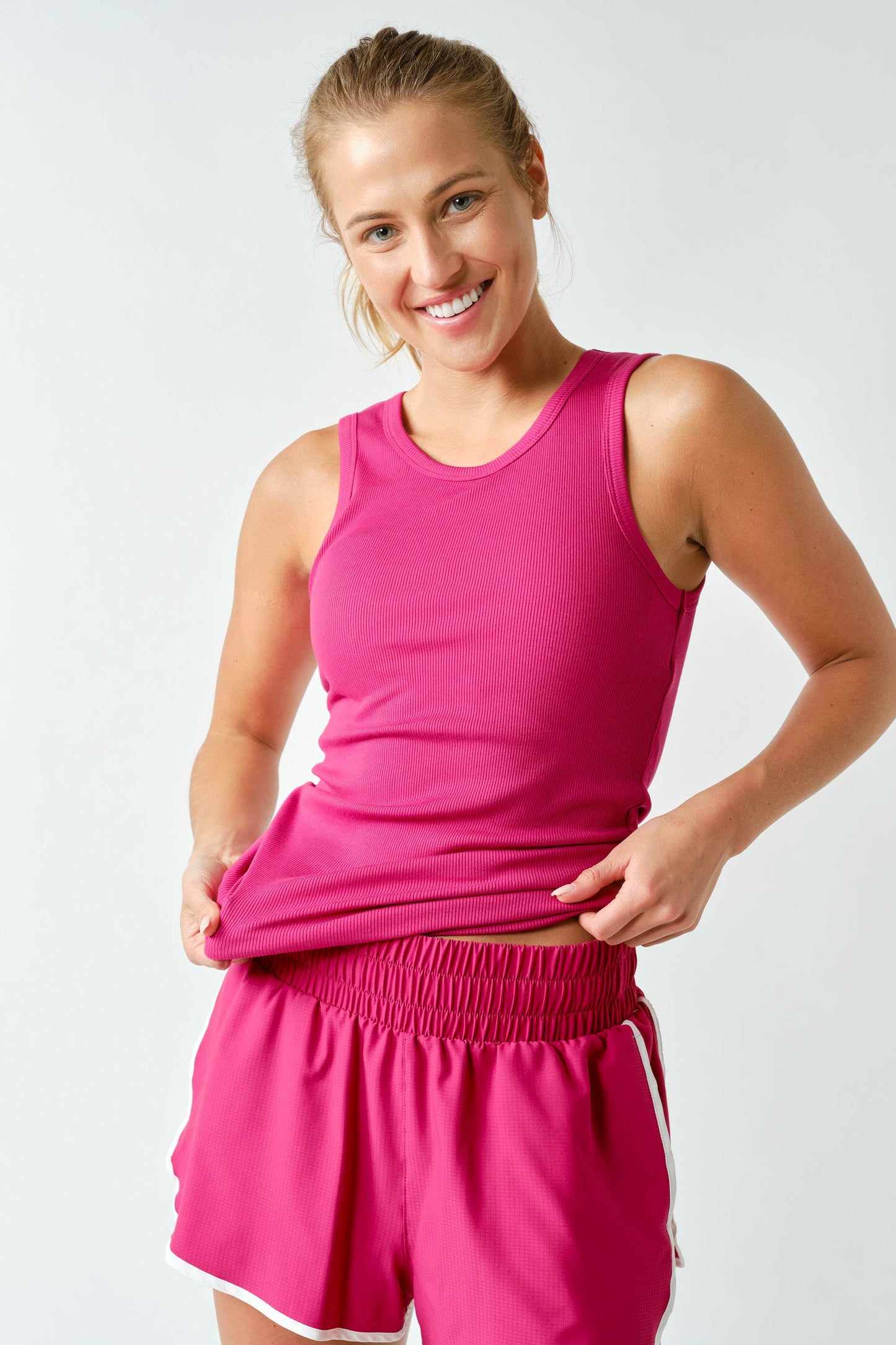 CoreClassic Micro-Ribbed Built-In Bra Tank Top in Berry
