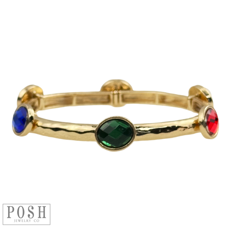 Faceted oval crystal bracelet: Multi-Color