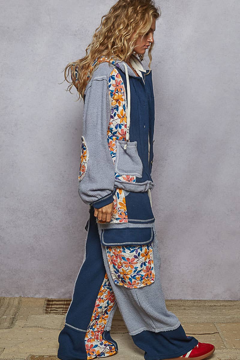 Thermal quilted detail floral knit pants