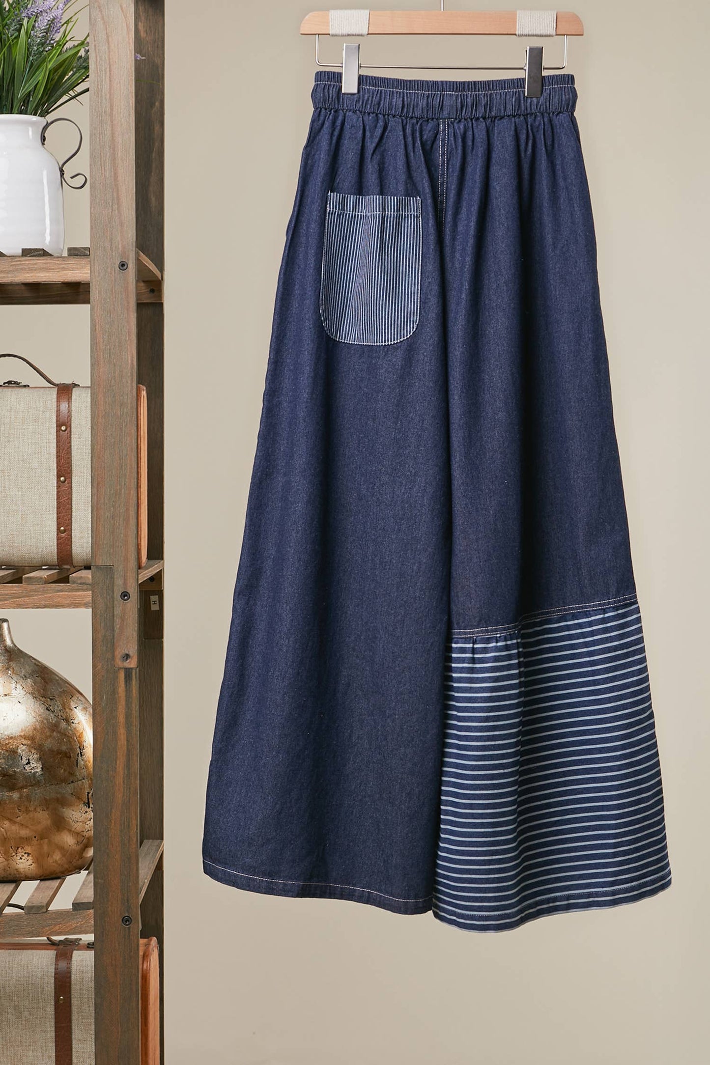 Frayed Star Patch Wide Leg Denim