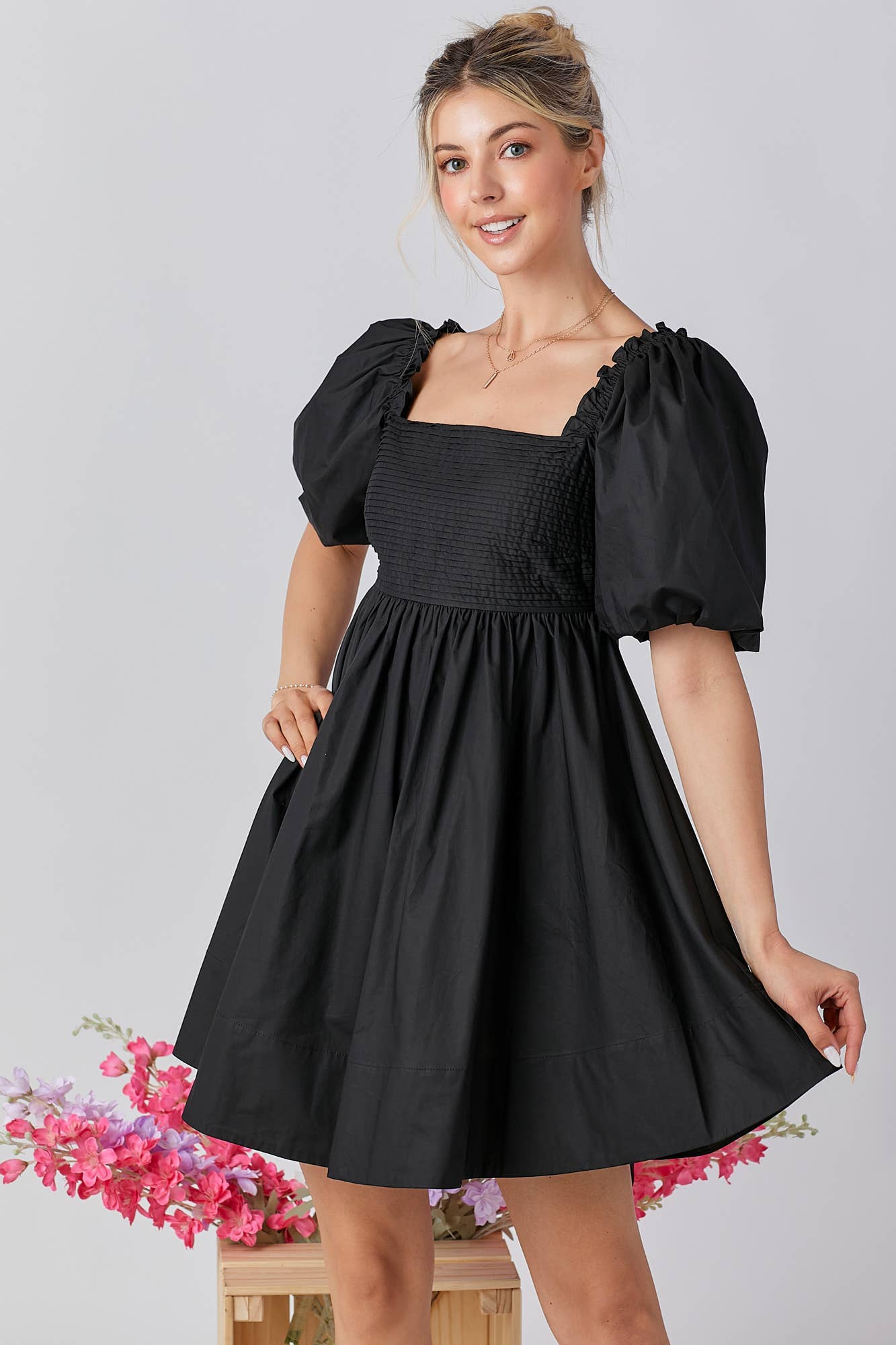 Ruffle Square Neck A-line Cotton Midi Dresses