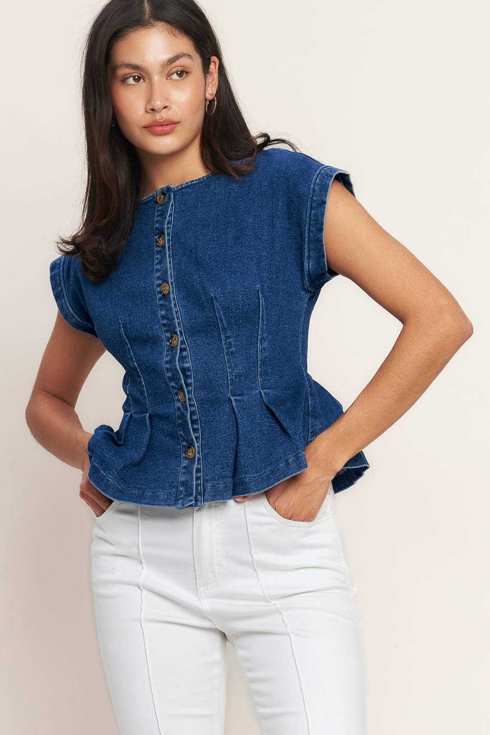 Indigo Denim Peplum Top