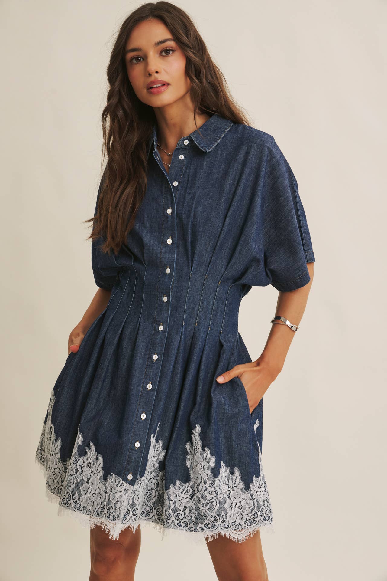 Lace Hem Denim Mini Dress