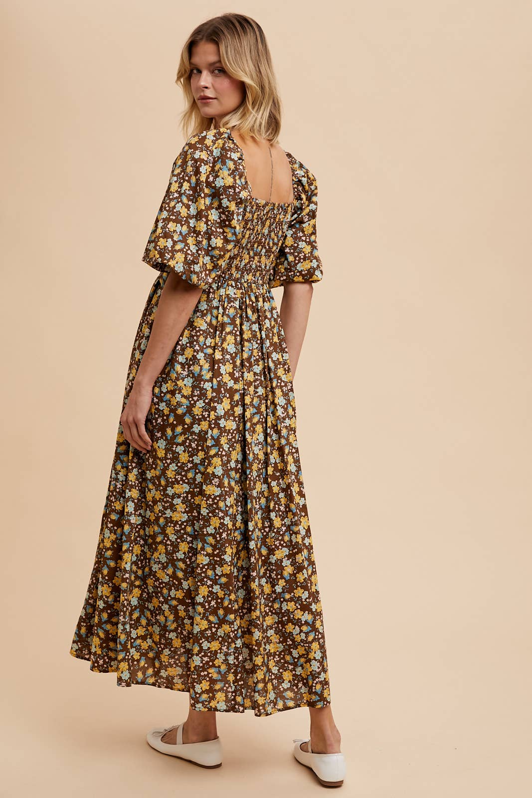 Country Girl Maxi Floral Dress in Mocha