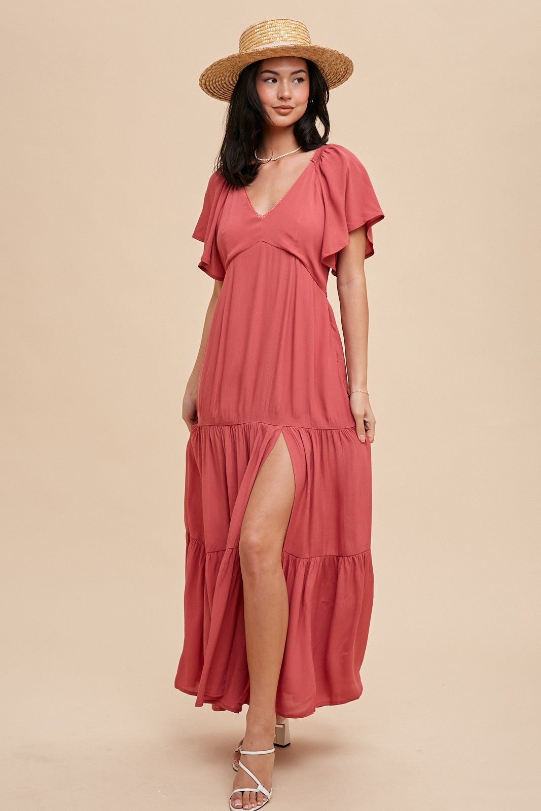 V-Neck Maxi Dress in Desert Rose