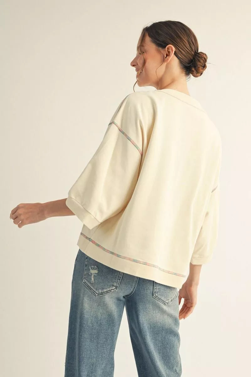 3/4 Sleeve Button Down Top in Cream