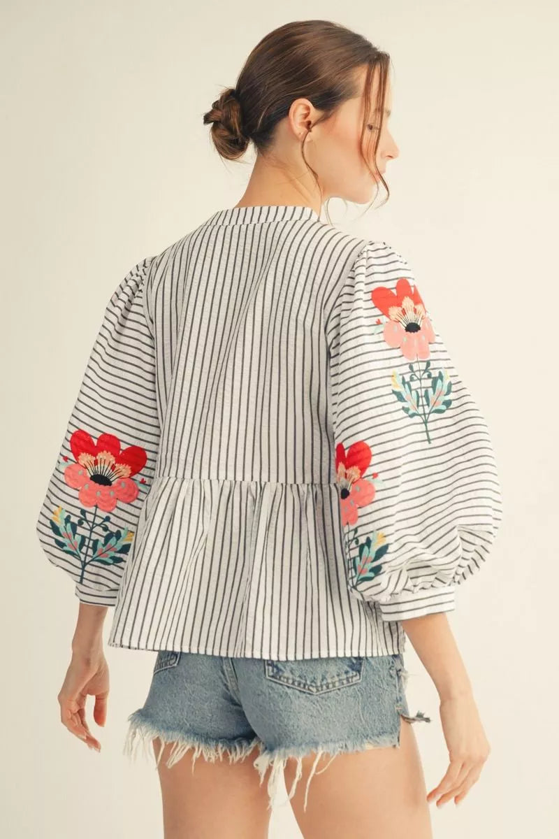 Puff Sleeve Striped Peplum Top