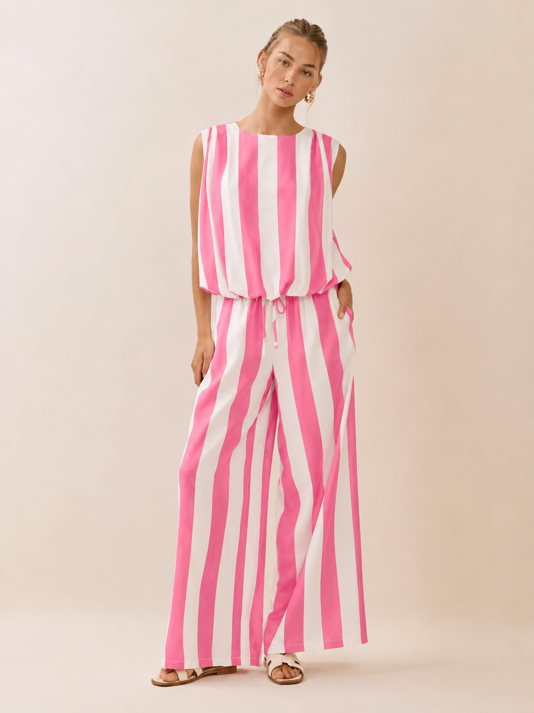 Pink Striped Long Set