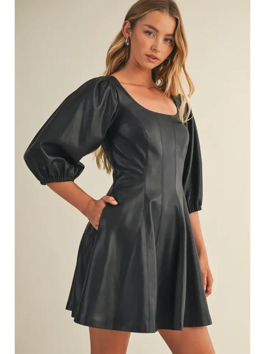 Puff Sleeve Pleather Dress
