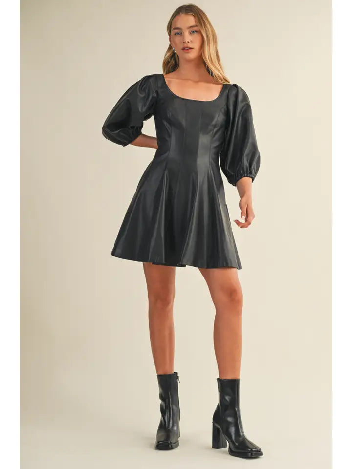 Puff Sleeve Pleather Dress