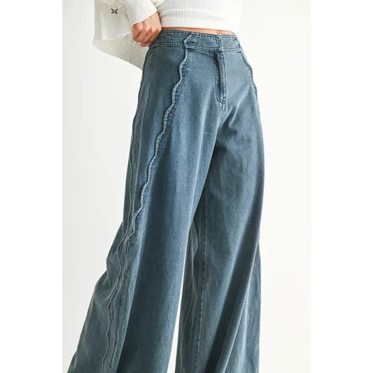 Scallop Edge Wide Leg Denim