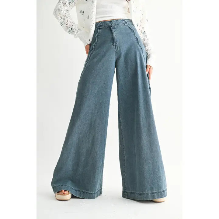 Scallop Edge Wide Leg Denim