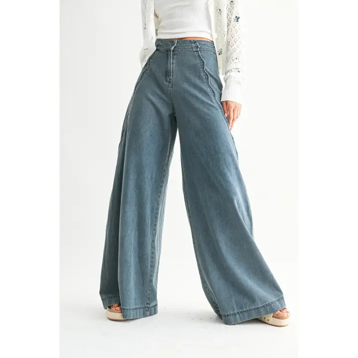 Scallop Edge Wide Leg Denim
