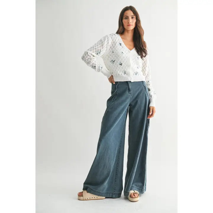 Scallop Edge Wide Leg Denim