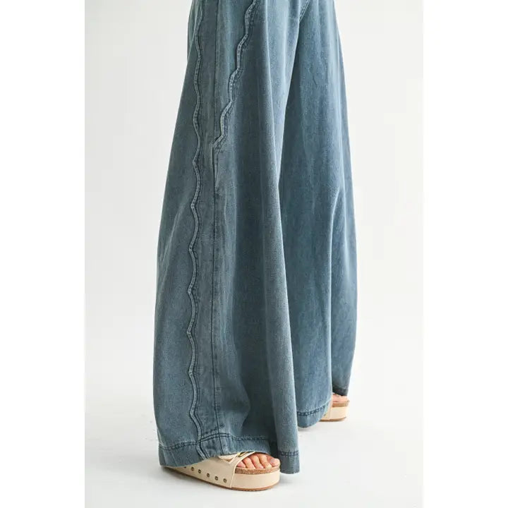 Scallop Edge Wide Leg Denim