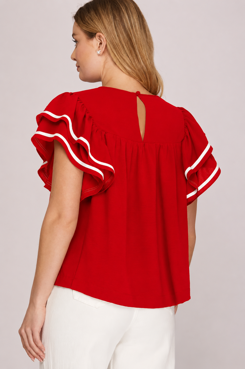 Game Day Ruffle Sleeve Top in Red
