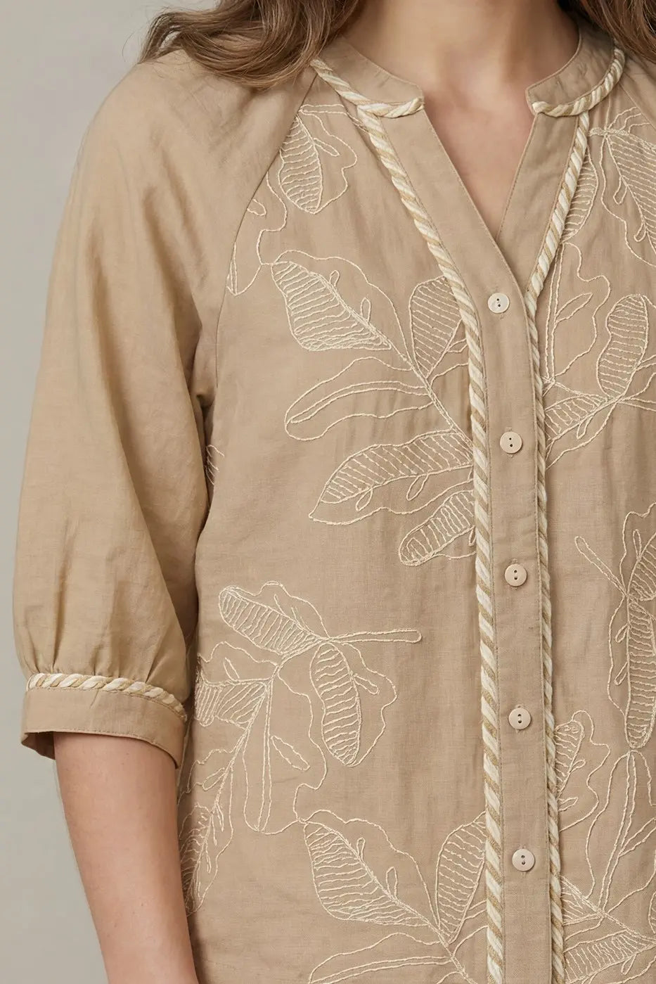 Half Sleeve Embroidered Top in Taupe