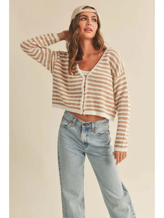 Striped Crochet Knit Cardigan